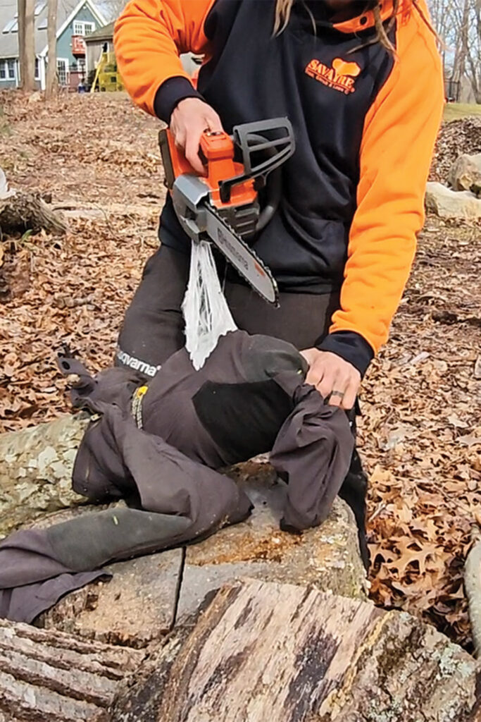 The saw jammed with the Kevlar fibers from the protective pants ...