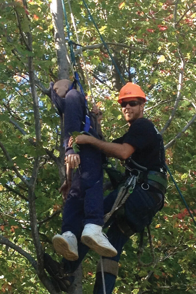 One of Carl Calfo’s trainees practicing aerial rescue.